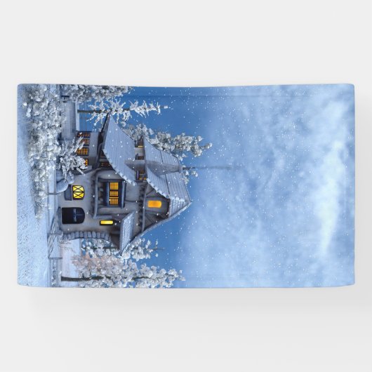 クリスマスの雪のギンガーブレッドハウス 横断幕 (横)