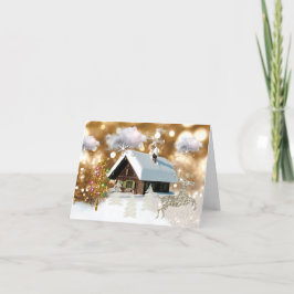 クリスマスの雪のコテージの金《写真》ぼけ味 シーズンカード