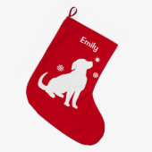 クリスマスの雪のゴールデン・リトリーバーの子犬 ラージクリスマスストッキング (正面 (吊り時))