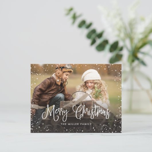 クリスマスの雪のスクリプトのフルフォト シーズンポストカード (スタンド正面)