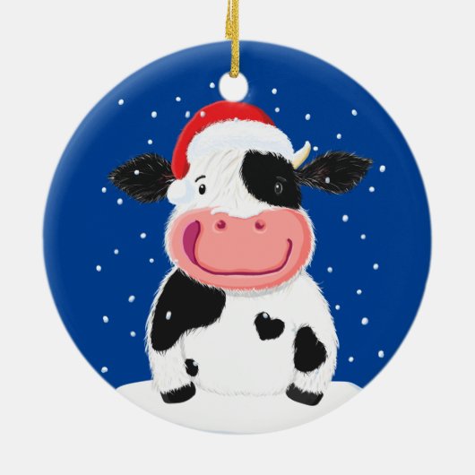 クリスマスの雪の中で幸せなホルスタイン牛 セラミックオーナメント (裏面)