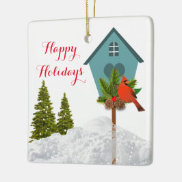 クリスマスの雪の中のショウジョウコウカンチョウ バードラバーのオーナメント セラミックオーナメント