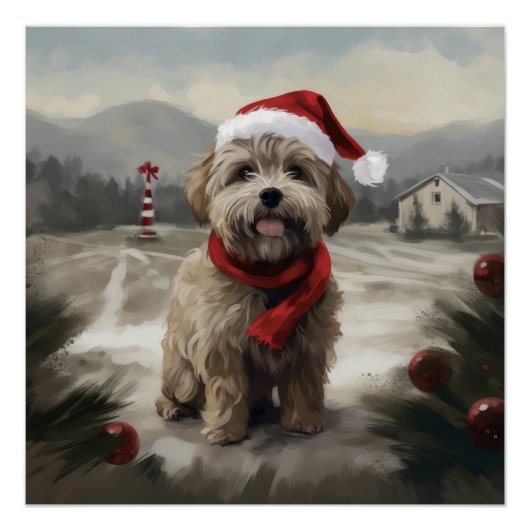 クリスマスの雪の中のヨーキプー犬 ポスター (正面)