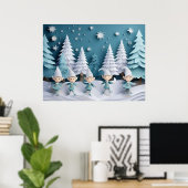 クリスマスの雪の中の切り絵のエルフ  ポスター (ホームオフィス)