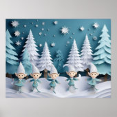 クリスマスの雪の中の切り絵のエルフ  ポスター (正面)