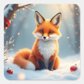 クリスマスの雪の中の狐 スクエアシール (正面)