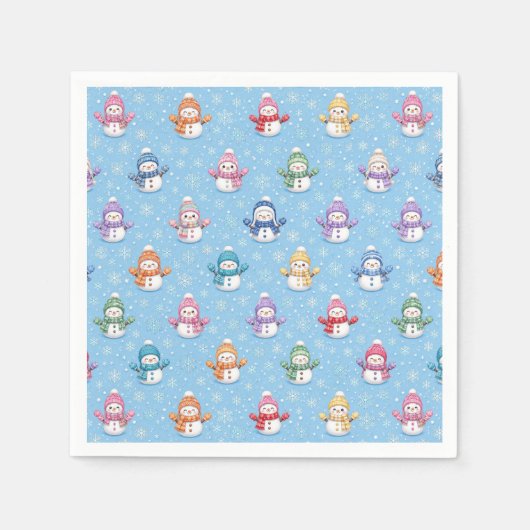 クリスマスの雪の中の雪だるま スタンダードカクテルナプキン (正面)