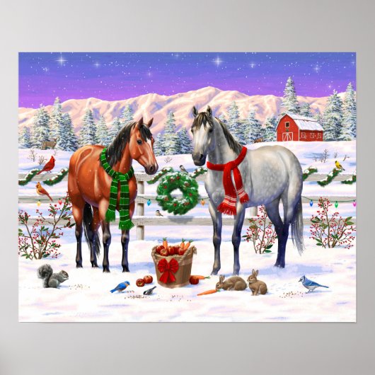 クリスマスの雪の中の馬 ポスター (正面)