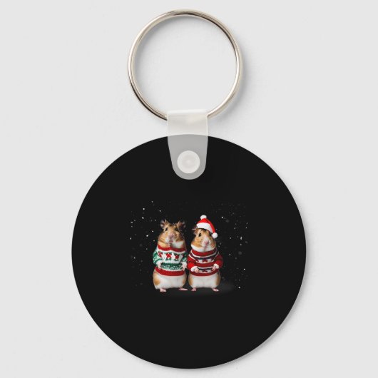 クリスマスの雪の写真撮影の日のかわいいハムスター キーホルダー (正面)