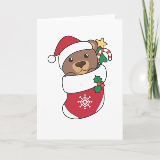 クリスマスの雪の冬の動物クマ シーズンカード (正面)