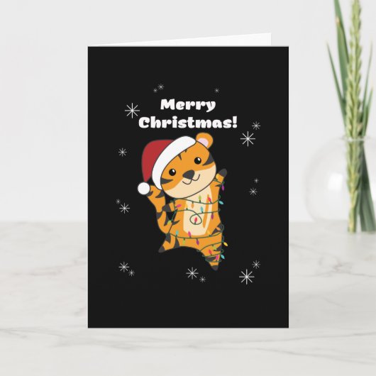 クリスマスの雪の冬の動物トラ カード (正面)
