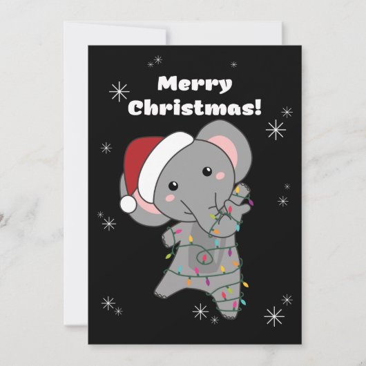 クリスマスの雪の動物たち 象のクリスマス シーズンカード (正面)