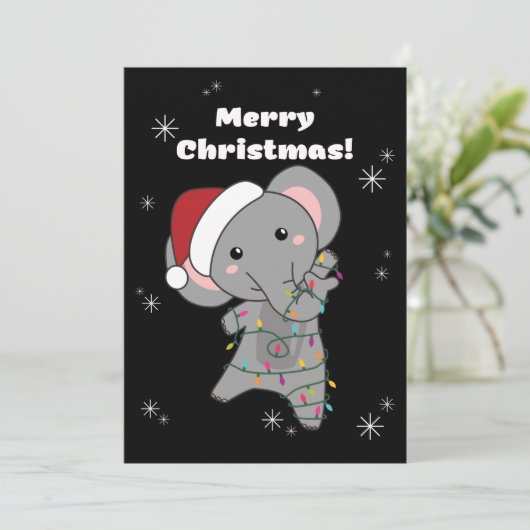 クリスマスの雪の動物たち 象のクリスマス シーズンカード (スタンド正面)