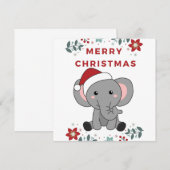 クリスマスの雪の動物たち 象 冬の動物 象 招待状 (正面/裏面)