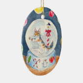 クリスマスの雪の地球のオーナメントの猫 セラミックオーナメント (右)