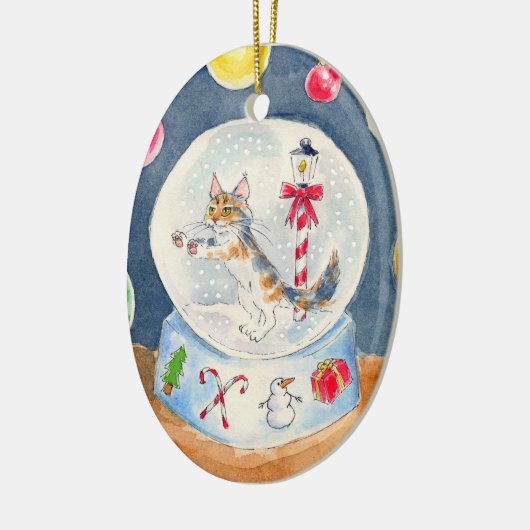 クリスマスの雪の地球のオーナメントの猫 セラミックオーナメント (左)