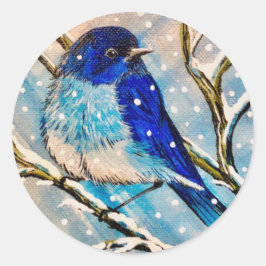 クリスマスの雪の山のブルーバード ラウンドシール