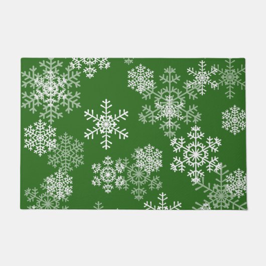 クリスマスの雪の模様 – 緑 ドアマット (正面)