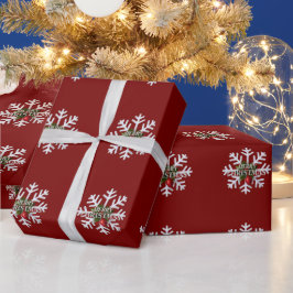 クリスマスの雪の結晶とほんのり赤いベリー ラッピングペーパー