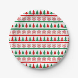 クリスマスの雪の結晶とツリーのプリント紙皿 ペーパープレート