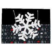 クリスマスの雪の結晶と葉のブラックティッシュペーパー ラージペーパーバッグ (裏面)