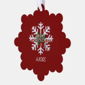 クリスマスの雪の結晶と赤い実 オーナメントカード (左)