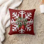 クリスマスの雪の結晶と赤い実 クッション (ブランケット)