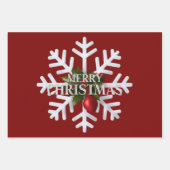 クリスマスの雪の結晶と赤い実 ラッピングペーパーシート (正面3)