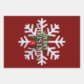 クリスマスの雪の結晶と赤い実 ラッピングペーパーシート (正面)