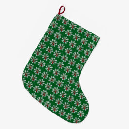 クリスマスの雪の結晶と赤い実 ラージクリスマスストッキング