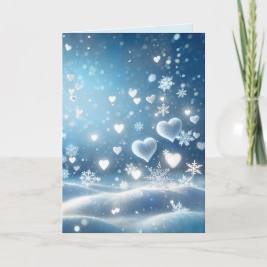 クリスマスの雪の結晶と雪のハート カード (正面)
