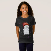 クリスマスの雪の結晶のギフトと可愛い雪だるま Tシャツ (正面フル)