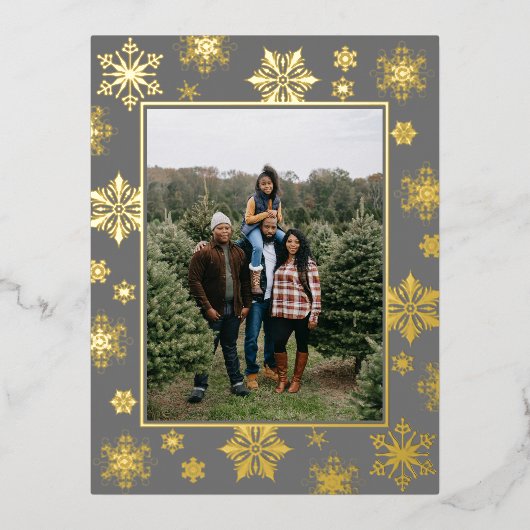 クリスマスの雪の結晶の写真 | グレー 箔シーズンポストカード (正面)