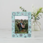 クリスマスの雪の結晶の写真 | ティール 箔シーズンポストカード (立ち正面)