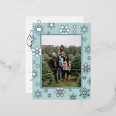 クリスマスの雪の結晶の写真 | ティール 箔シーズンポストカード (正面/裏面)