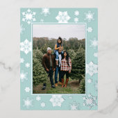 クリスマスの雪の結晶の写真 | ティール 箔シーズンポストカード (正面)