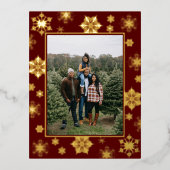 クリスマスの雪の結晶の写真 | 赤 箔シーズンポストカード (正面)