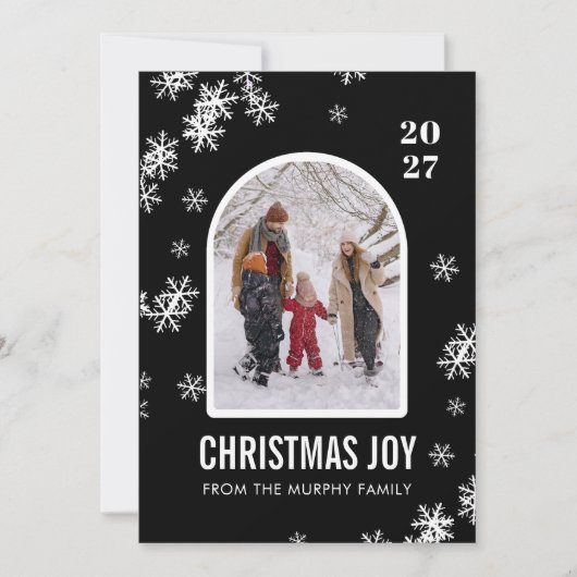 クリスマスの雪の結晶アーチ柄の家族写真 シーズンカード (正面)