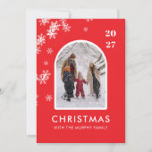 クリスマスの雪の結晶アーチ柄の家族写真 シーズンカード (正面)