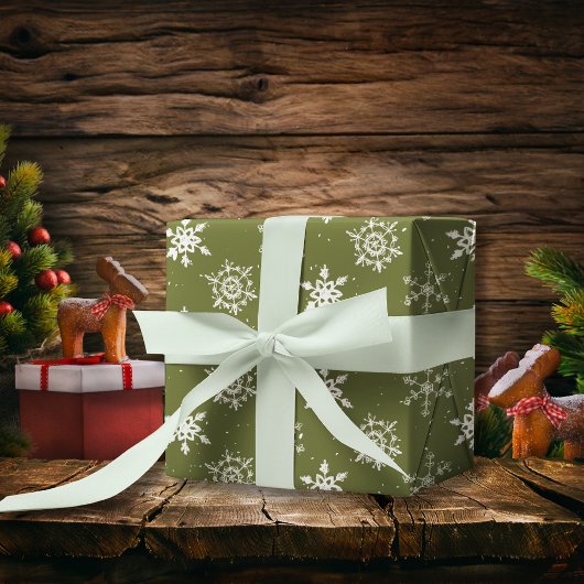 クリスマスの雪の結晶グリーンの冬 ラッピングペーパー