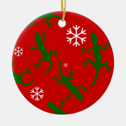 クリスマスの雪の結晶ゲッコ セラミックオーナメント (正面)