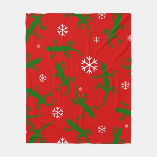 クリスマスの雪の結晶ゲッコ フリースブランケット (正面)