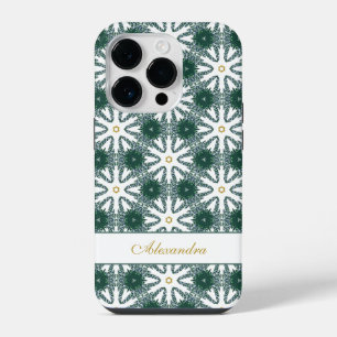 クリスマスの雪の結晶パターン オーダーメイド グリーン iPhone 14 PROケース