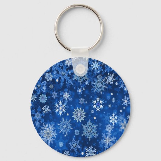 クリスマスの雪の結晶ブルーとシルバー キーホルダー (正面)