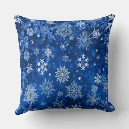 クリスマスの雪の結晶ブルーとシルバー クッション (裏面)
