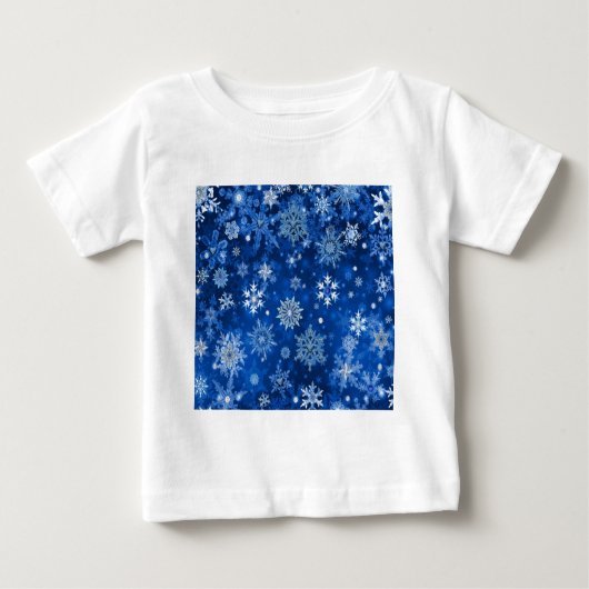 クリスマスの雪の結晶ブルーとシルバー ベビーTシャツ (正面)