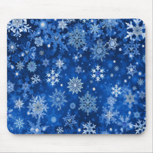 クリスマスの雪の結晶ブルーとシルバー マウスパッド
