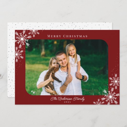 クリスマスの雪の結晶メリークリスマスフォト シーズンカード (正面/裏面)