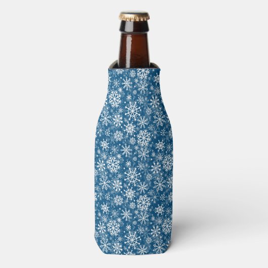 クリスマスの雪の結晶柄 ブルー ボトルクーラー (ボトル正面)