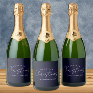 クリスマスの雪の結晶 ネイビーブルー スパークリングワインラベル